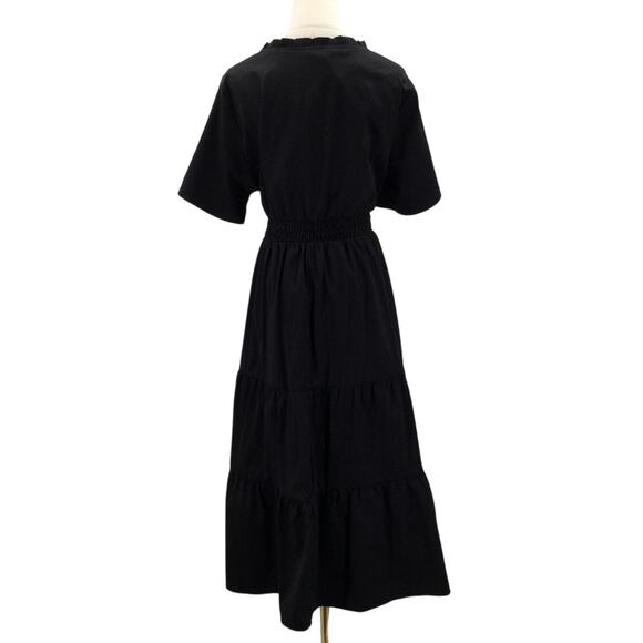 BLOOMCHIC 14-16 1X Plus Black Plain Frill Ruffle Layered Midi Dress NWT B101 - Picture 4 of 11